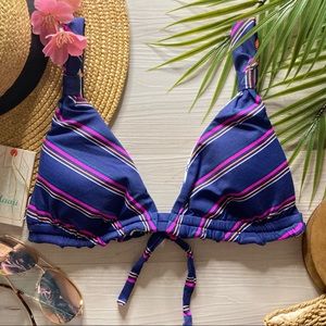 Maaji • Floral Reversible Striped Sliding Tri Bikini Top 🌺🏝️🥥